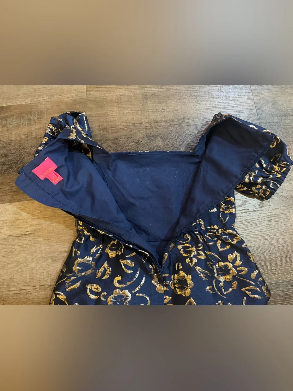Lilly Pulitzer Girls Mini Kasslyn Dress Navy Gold Floral Brocade Size 7